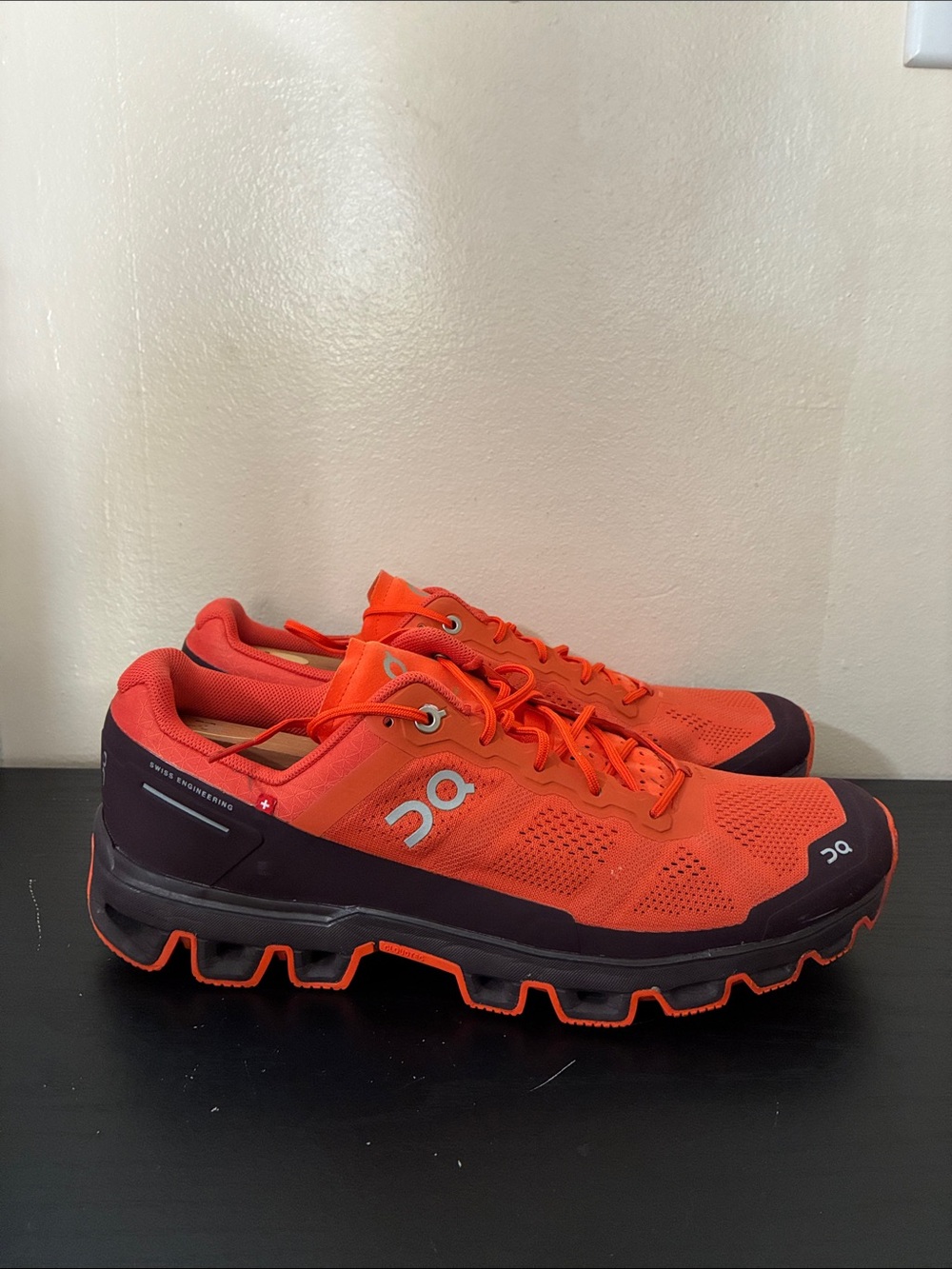 On Running Men's Orange and Dark Burgundy Cloudventure Trail Shoe size 10.5